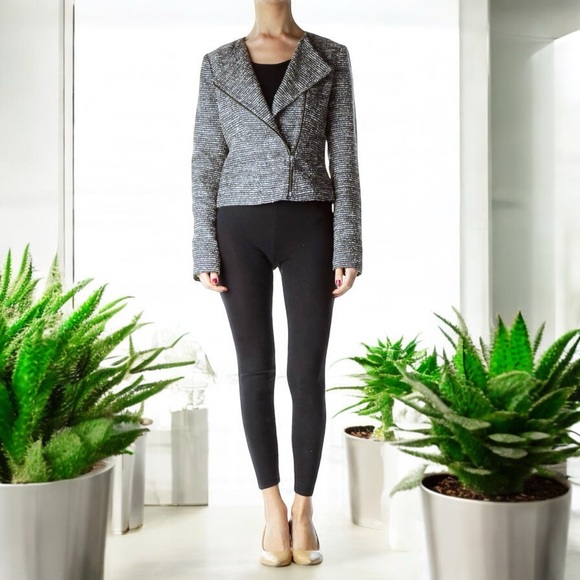 Banana Republic Black & White Boule Lurex Zipper Moto Style Jacket - Picture 2 of 16